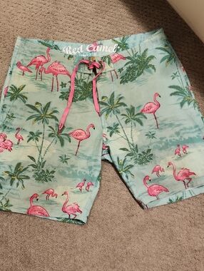 Red Camel Flamingo Print Swim Trunks - Mint & Pink sz 36